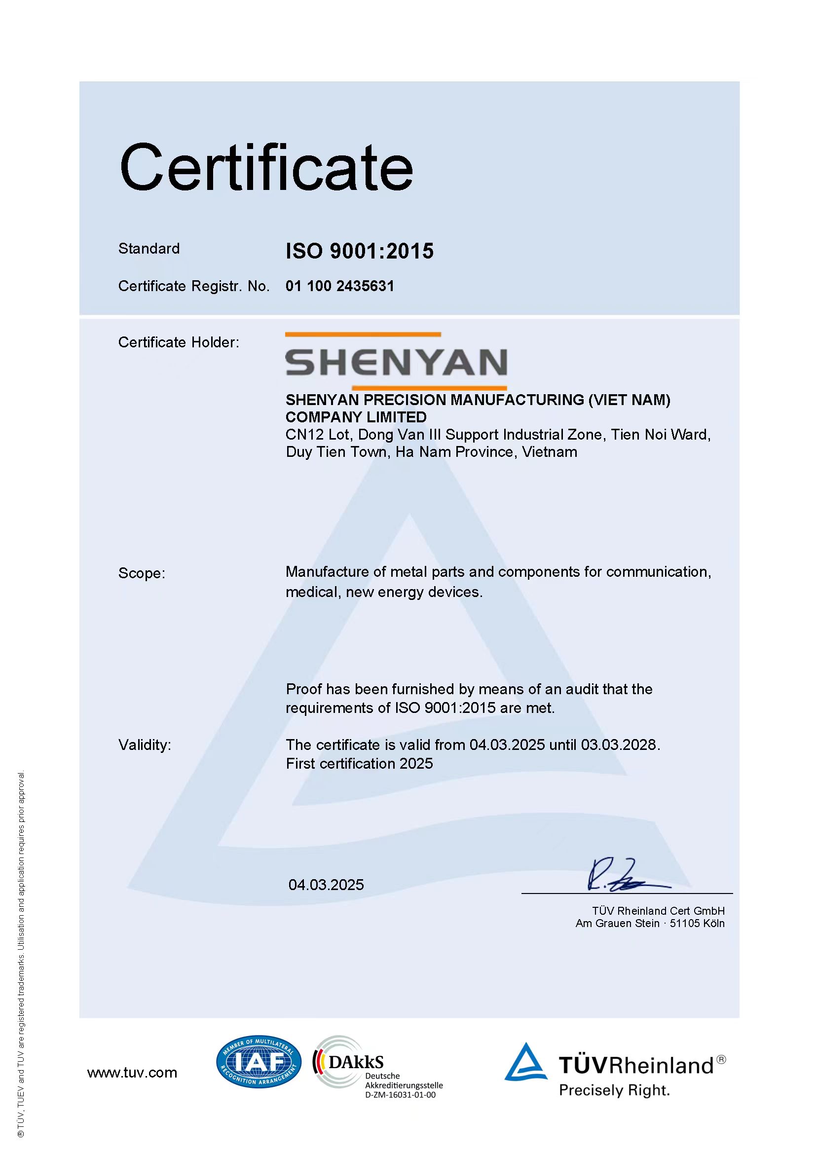 Certificate ISO 9001:2015